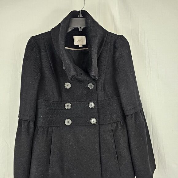 Loft Double Breasted Wool Coat Black Women's Size 4 - Picture 3 of 5